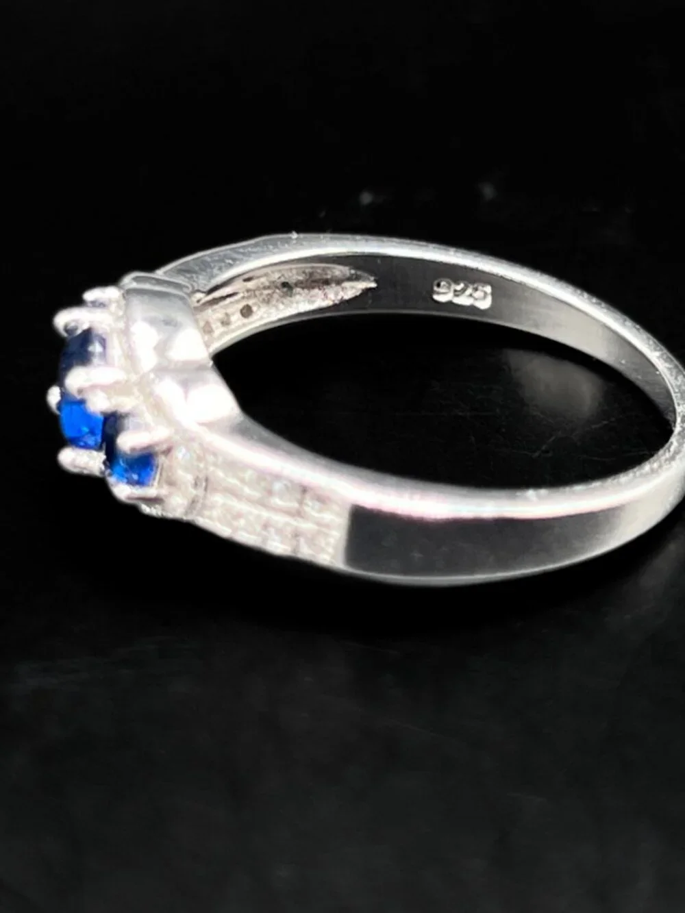 Vintage Blue Kyanite and Iolite Sterling Silver Three-Stone Ring Size 8 Stamped